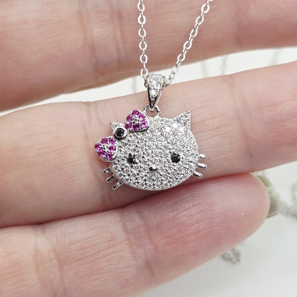 Hello Kitty MOISSANITE Silver Pendant Necklace - Picture 2 of 5